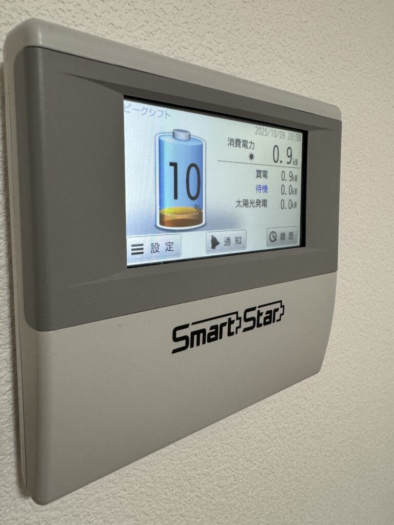 停電時の優先回路を示す蓄電池の操作画面